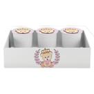 Trio de Potes e Bandeja Kit Higiene MDF Ursa Coroa Menina