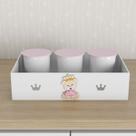 Trio de Potes e Bandeja Kit Higiene MDF Ursa Floral