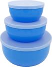 Trio de Potes P/M/G 12x5/15x6/19x8cm - 0,4l/0,8l/1,6l Azul com Tampa - Polipropileno