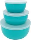 Trio de Potes P/M/G 12x5/15x6/19x8cm - 0,4l/0,8l/1,6l Verde com Tampa - Polipropileno