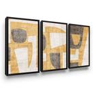 Trio de Quadros Abstratos Amarelo Cinza