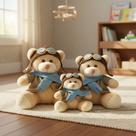 Trio De Ursinhos Aviador 20cm, 25cm E 30cm Para Bebê