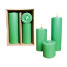 Trio de Velas Cilíndricas Verde 5cm, 10cm E 15cm Decoração Festas