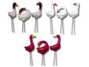 Trio decorativo de pássaros tuiuiú, garça e flamingo pequeno