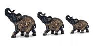 Trio Estatueta Elefante Indiano Escultura Preto Decorativo