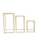Trio Mesas Decorativa Cubo Douradas com Tampo Madeira Pinus
