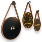 Trio Motivacional "FÉ-AMOR-GRATIDÃO", letreiros, algarismos, e ponteiros DOURADO.
