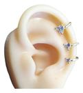 Trio Piercing Argola Falso Dourado Pedra Zirconia Coração Trio Piercing Argola Falso Dourado Pedra Zirconia Coração
