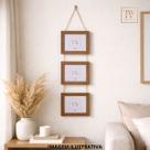 Trio Porta-Retrato Decorativo 10x15 em Madeira com Sisal Natural Horizontal Cor:Amendoa