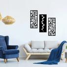 Trio Quadro Decorativo Floral Preto em MDF