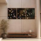 Trio Quadro Luxo Borboletas Voando Canvas 129x53cm Trio Quadro Luxo Borboletas Voando Canvas 129x53cm
