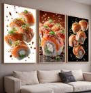 Trio Quadros com Moldura Bar Comida Japonesa Kit 3 Quadros para Sala, Quarto ou Escritório