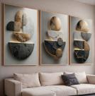 Trio Quadros com Moldura e Acrilico Cristal Vidro Dourado 3D Abstrato Kit 3 Quadros para Sala, Quarto ou Escritório
