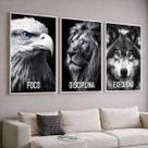 Trio Quadros com Moldura e Acrilico Cristal Vidro Foco Disciplina Execucao Kit 3 Quadros para Sala, Quarto ou Escritório