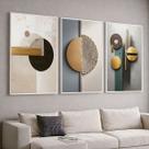 Trio Quadros com Moldura e Acrilico Cristal Vidro Geometrico 3D Abstrato Kit 3 Quadros para Sala, Quarto ou Escritório