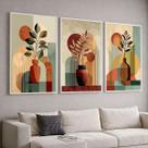 Trio Quadros com Moldura e Acrilico Cristal Vidro Moderno Terroso Floral Kit 3 Quadros para Sala, Quarto ou Escritório