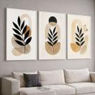 Trio Quadros com Moldura Folhas Curvas Kit 3 Quadros para Sala, Quarto ou Escritório