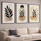 Trio Quadros com Moldura Folhas Curvas Kit 3 Quadros para Sala, Quarto ou Escritório Trio Quadros com Moldura Folhas Curvas Kit 3 Quadros para Sala, Quarto ou Escritório