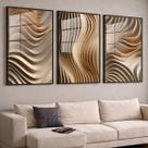 Trio Quadros com Moldura Madeiras Relevo 3D Kit 3 Quadros para Sala, Quarto ou Escritório
