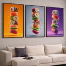 Trio Quadros com Moldura Restaurante Sushi Kit 3 Quadros para Sala, Quarto ou Escritório
