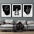 Trio Quadros decorativos Noite, Nossa Senhora Aparecida e Mandacaru por Lu.Z 45x60cm cada - Atelizê