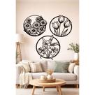 Trio Quadros Decorativos Redondo Flores Vazado Mdf Preto