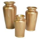 Trio Vasos Urnas Gregas em Cerâmica Decor de Sala - Gold