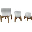 Tripé De Madeira Com Vasos P M G Cerâmica Branco Cilíndrico