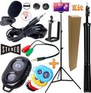 Tripé Grande Profissional 2,10m Câmera Suporte Celular + Microfone de Lapela Controle Bluetooth Foto Gravação de Vídeos
