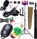 Tripé Profissional 2,10m Pedestal Suporte Adaptador Celular + Microfone de Lapela Controle Selfie Makeup Vídeos Youtuber Tripé Profissional 2,10m Pedestal Suporte Adaptador Celular + Microfone de Lapela Controle Selfie Makeup Vídeos Youtuber