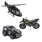 Triplo BS Kit de Brinquedos de Polícia com Carro, Moto e Helicóptero - Preto Triplo BS Kit de Brinquedos de Polícia com Carro, Moto e Helicóptero - Preto