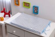 Trocador para Comoda de Bebê Chevron cinza branco Viés Azul Bebê Trocador bebe Menino Cinza com Azul