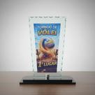Troféu De Vidro Para Vôlei Com Base Mdf de Primeiro Lugar 24 Cm