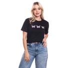 Tshirt Blusa Feminina 3 Borboletas Estampada Manga Curta Camiseta Camisa Preto