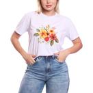 Tshirt Blusa Feminina Ramo de Flores Estampada Camisa Branca