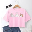 Tshirt Cropped Feminino Camiseta Curta Básica Verão Estampada Gato Gatinhos