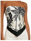 Tube Top Floerns, damasco, preto, tropical, estampa gráfica feminina
