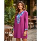 Túnica Bata Indiana Fem Luxo Magenta Bordada Algodão PK-2413