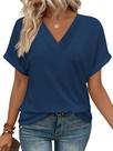 Túnica feminina WIHOLL Plus Size 2025 com decote em V azul marinho