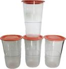 Tupperware Kit 4 Copos Translúcidos Com Tampa 400Ml