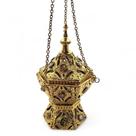 Turíbulo Sacro Defumador Divino Metal Dourado com Pedras
