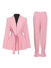 Twotwinstyle cor sólida coreano conjunto de duas peças mulheres blazer cinto de