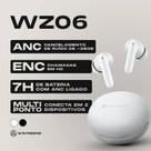 TWS WZ06 Bluetooth 5.3 ANC ENC Multiponto App WEARZONE SOUND Original Preto
