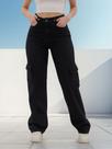 Ujeans Calça Pantalona Wide Leg Cargo Preta
