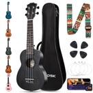 Ukulele AODSK Soprano Black de 21 polegadas para iniciantes com acesso.