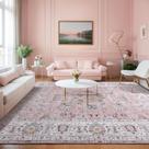 ULTSOFE Alfombra Vintage Floral Rosa Lavable Antideslizante 8x10