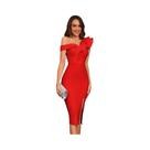 Um ombro babado dividido coxa bodycon midi elegante vestido de bandagem para festa coaktail Um ombro babado dividido coxa bodycon midi elegante vestido de bandagem para festa coaktail