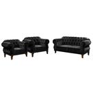 Um Sofá 1,80cm + Duas Poltronas Chesterfield Elisabeth Suede - Preto