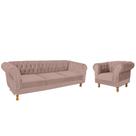 Um Sofá 2.30M + Uma Poltrona Chesterfield Duque Suede - Rose / Sala, Recepção, Barbearia, Decoração