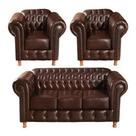 Um Sofá de 3 lugares 2.30M e Duas Poltronas Chesterfield Luis Xv Corano Marrom